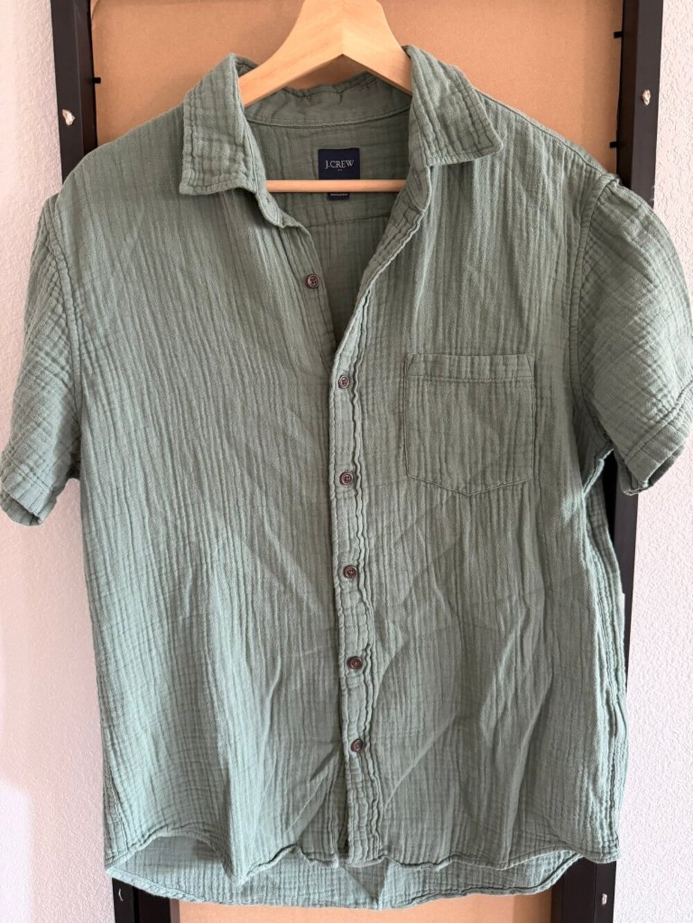 J.Crew Sage Green Gauze Short-Sleeve Button-Down